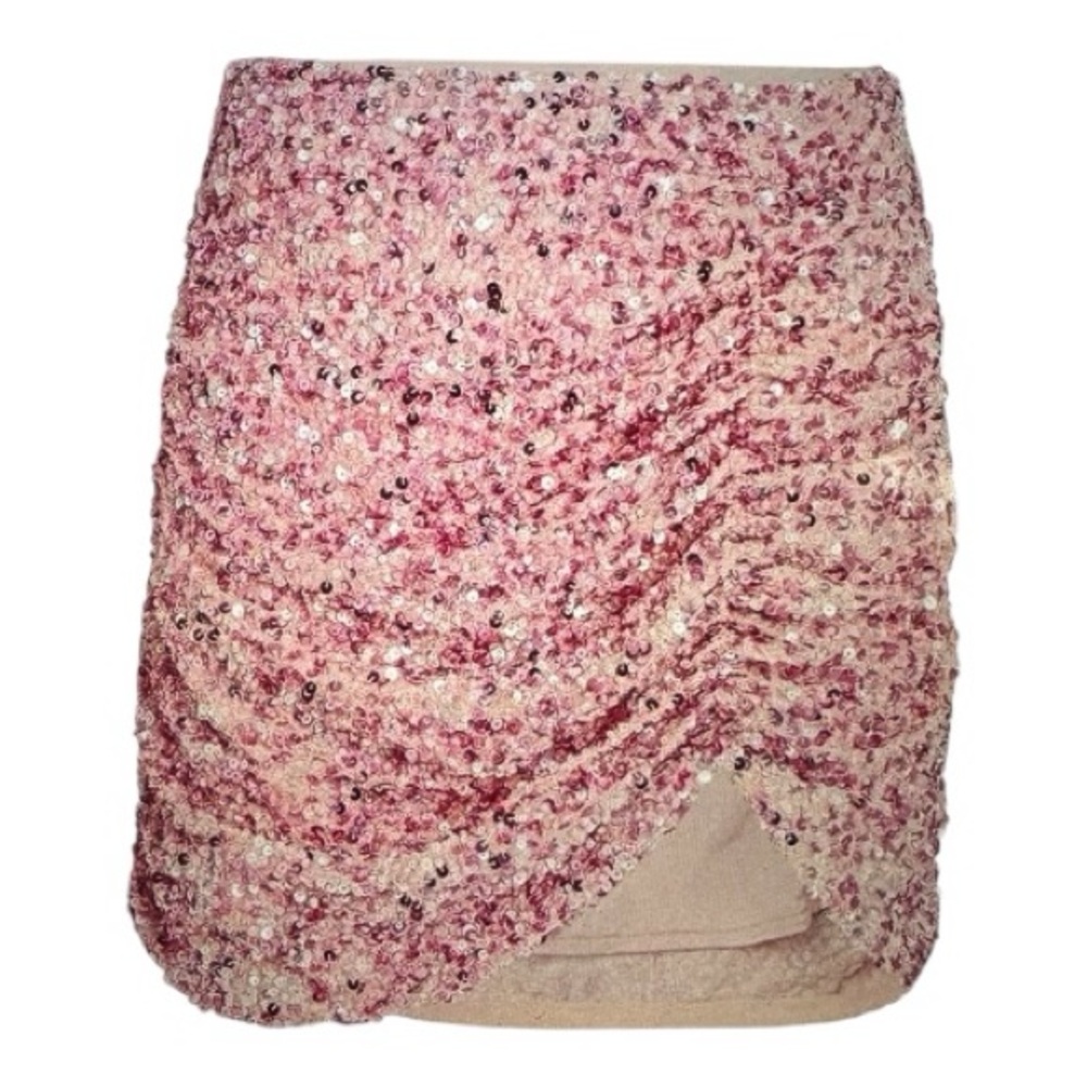 Retrofete Celestial Pink Sequin Ruched Mini Skirt